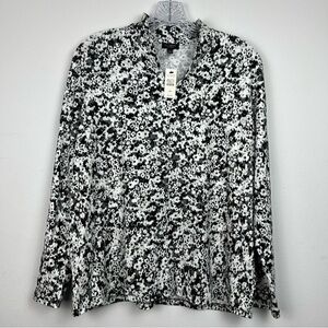 Talbots Top Size 1XP Long Sleeve Split Neck NWT Dark‎ Floral Career Work Office